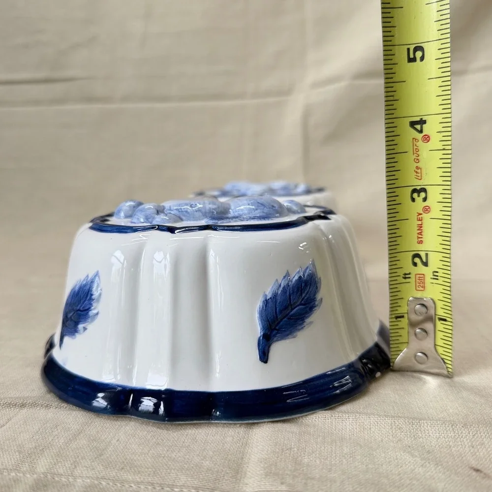 Vintage Blue White Hanging Ceramic Molds Pair Fruit Kitchen Wall Plate Decor